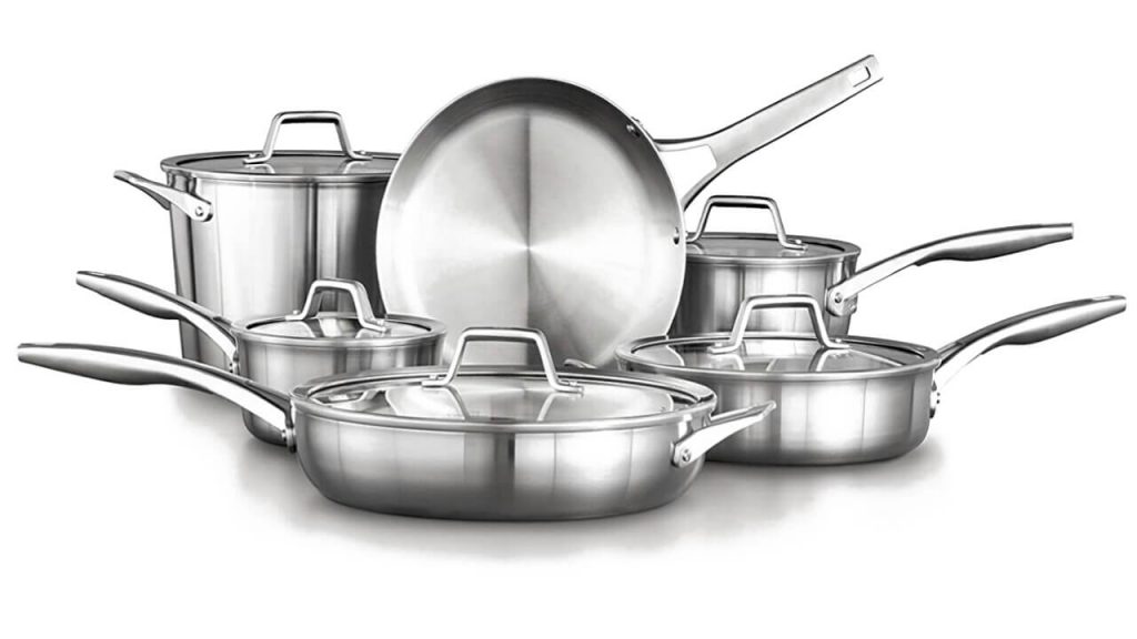 Calphalon Premier Stainless Steel Dishwasher safe 11-Piece Cookware Set Silver